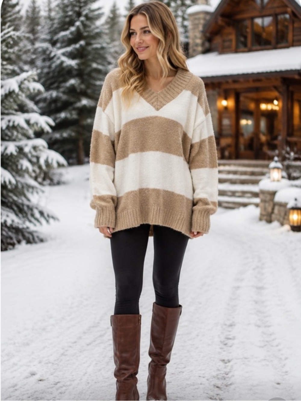NWT Aerie Teddy oversized slouchy striped plush Boucle Sweater.